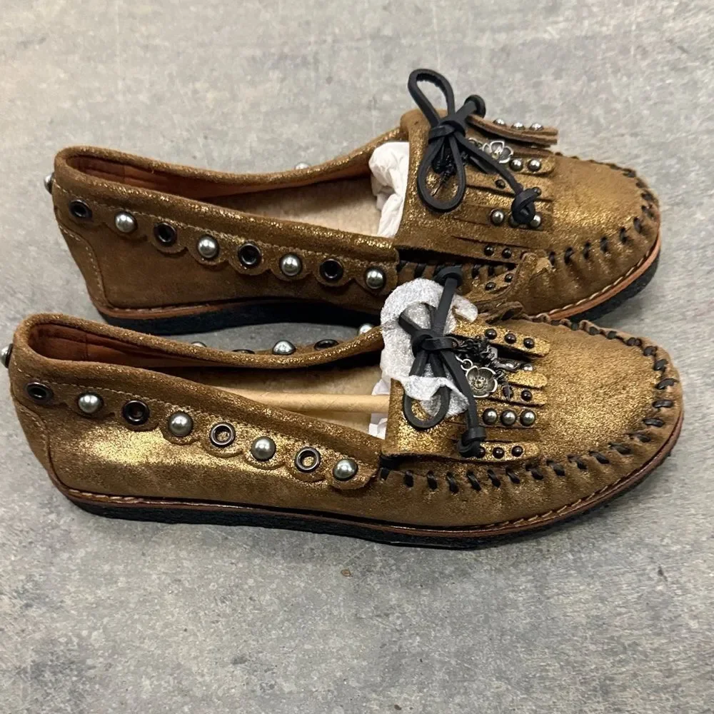 Coach Gold and Black Studded Moccasins